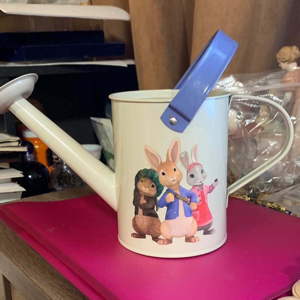 Children's Watering Can with Cartoon Characters - White and Blue